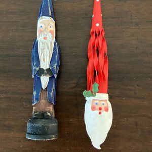 Pair of wood and metal ornaments